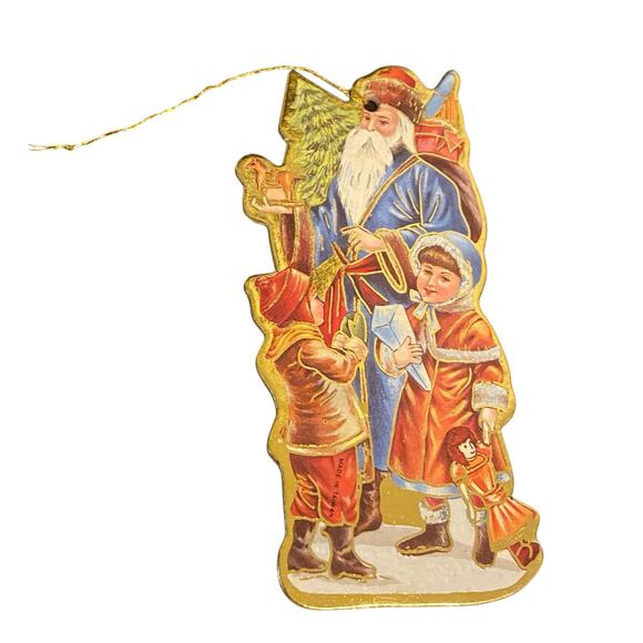 Lot of 5 Vintage 80s Christmas Cardboard Ornaments Gold Trim Accent Santa Tree - Picture 5 of 13